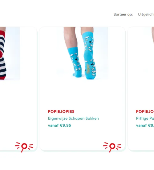 Volledig maatwerk productcard PopieJopies Shopify webshop